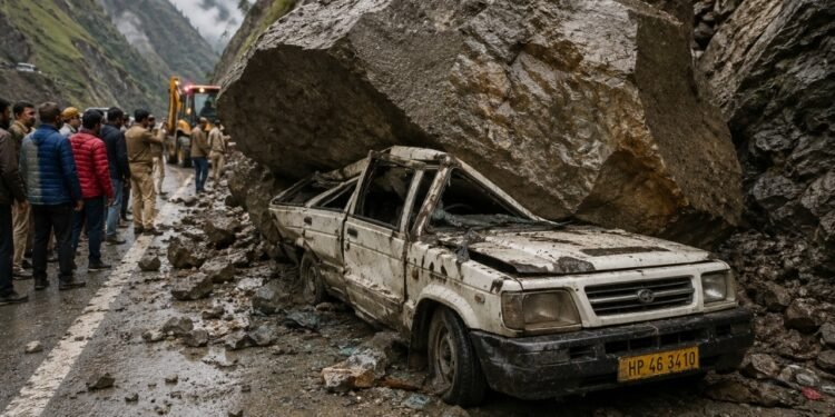 हिमाचल में दर्दनाक हादसा, चलती टाटा सूमो पर गिरा विशाल बोल्डर, 13 लोगों की मौत