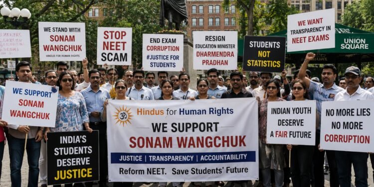 NEET Protest को मिला Global Support…. अमेरिका से ब्रिटेन तक Sonam Wangchuk के समर्थन में प्रदर्शन