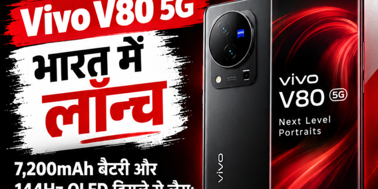 Vivo V80 5G भारत में लॉन्च, 7,200mAh बैटरी और 144Hz OLED डिस्प्ले से लैस; कीमत ₹62,999 से शुरू